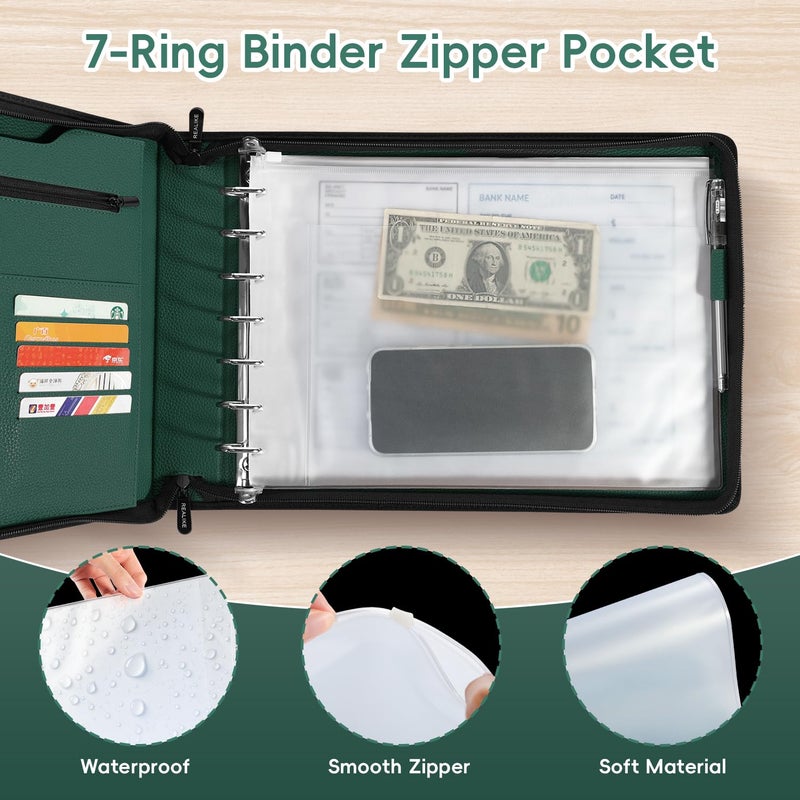 REALIKE Zippered Business Checkbook Binder for Business Checks, 7 Ring Check Binder for 9x13 Sheets,600 Checks Capacity, PU Leather Portfolio with Zipper Pouch & Storage Organizer - Image 4
