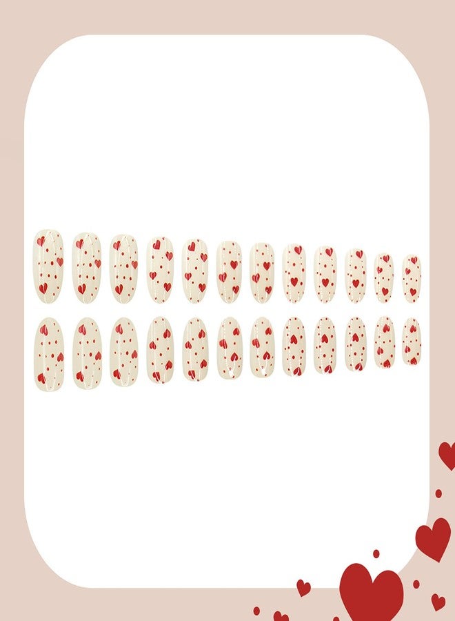 LYLYNB 24Pcs Red Heart Press on Nails Almond Medium Fake Nails Valentines Glue on Nails Cute Design Hearts False Nail Tips Full Cover Stick on Nails Glossy Artificial Nails for Women DIY Manicure Art - Image 4