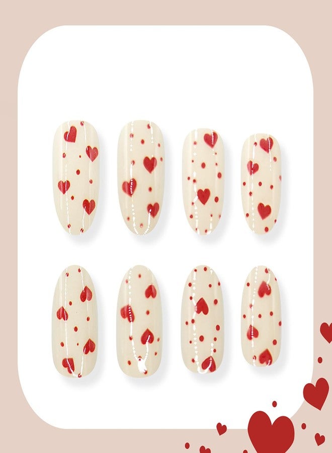 LYLYNB 24Pcs Red Heart Press on Nails Almond Medium Fake Nails Valentines Glue on Nails Cute Design Hearts False Nail Tips Full Cover Stick on Nails Glossy Artificial Nails for Women DIY Manicure Art - Image 3