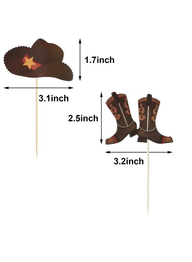 Blulu 60 Pieces Cowboy or Cowgirl Hat and Boot Cupcake Toppers Western Birthday Cake Decorations Rodeo Cupcake Picks Baby Shower Toothpicks for Western Theme Party Favors Supplies (Brown) - Image 2