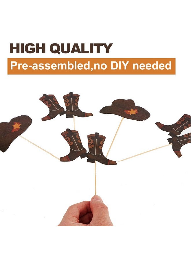 Blulu 60 Pieces Cowboy or Cowgirl Hat and Boot Cupcake Toppers Western Birthday Cake Decorations Rodeo Cupcake Picks Baby Shower Toothpicks for Western Theme Party Favors Supplies (Brown) - Image 4