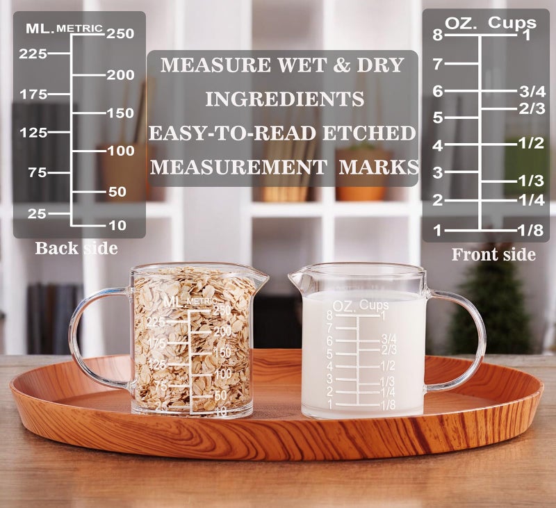 Ackers BORO3.3 Ackers Etched Graduated Glass Measuring Cup - [Insulated Handle | V-Shaped Spout] - High Borosilicate Glass Measuring Cup for Kitchen or Dining, Easy to Read, 250ml (8oz, 1 Cup) - Image 4