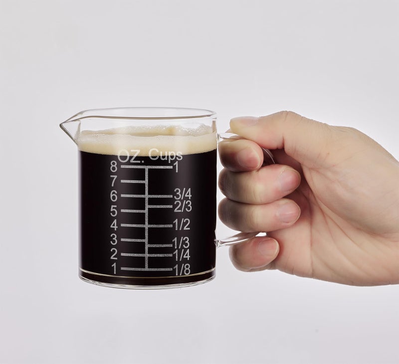 Ackers BORO3.3 Ackers Etched Graduated Glass Measuring Cup - [Insulated Handle | V-Shaped Spout] - High Borosilicate Glass Measuring Cup for Kitchen or Dining, Easy to Read, 250ml (8oz, 1 Cup) - Image 1