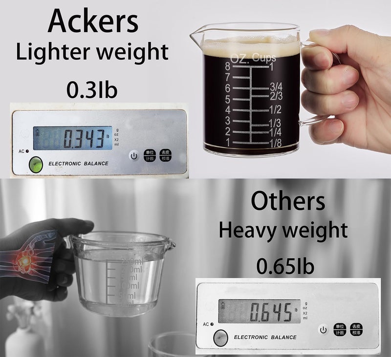Ackers BORO3.3 Ackers Etched Graduated Glass Measuring Cup - [Insulated Handle | V-Shaped Spout] - High Borosilicate Glass Measuring Cup for Kitchen or Dining, Easy to Read, 250ml (8oz, 1 Cup) - Image 5