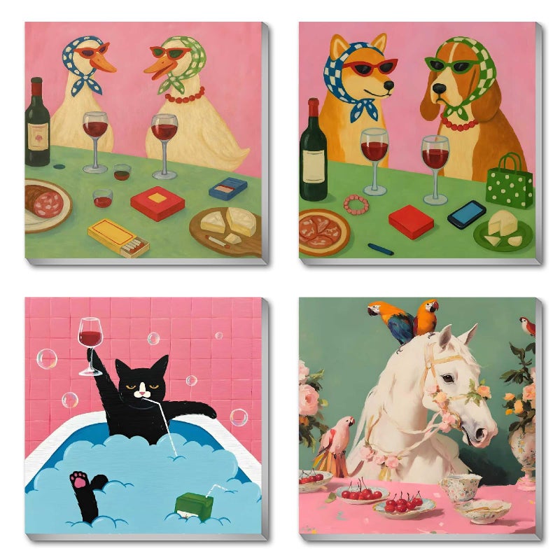FQOVKYN 4 Packs Funny Animals Paint by Numbers Kit for Adults Beginner, Horse Paint by Numbers with Frame, DIY Crafts Painting by Number for Gift Home Wall Decor 8 * 8 inch - Image 1