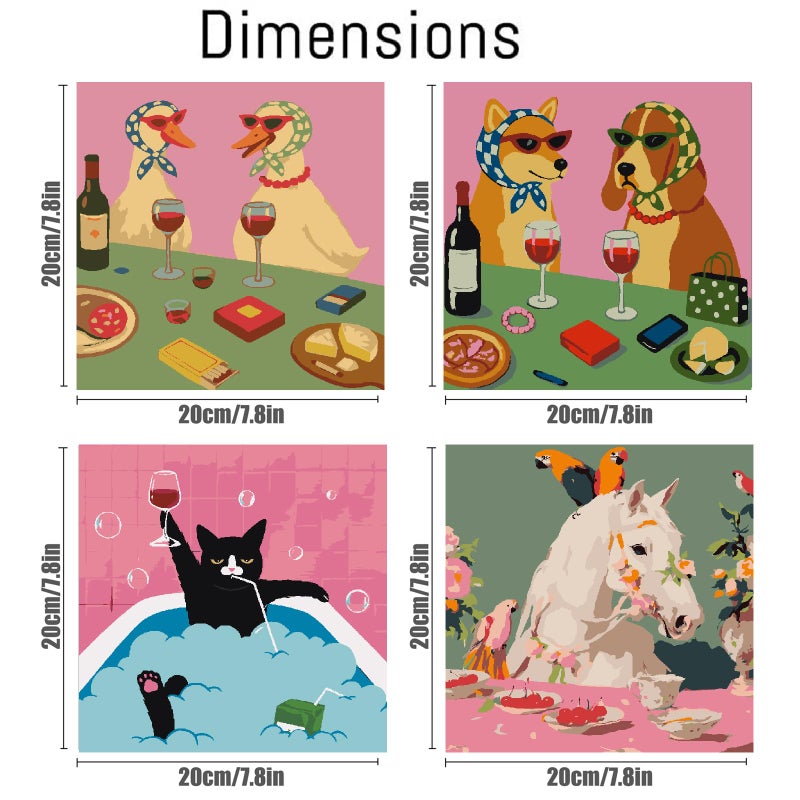 FQOVKYN 4 Packs Funny Animals Paint by Numbers Kit for Adults Beginner, Horse Paint by Numbers with Frame, DIY Crafts Painting by Number for Gift Home Wall Decor 8 * 8 inch - Image 2