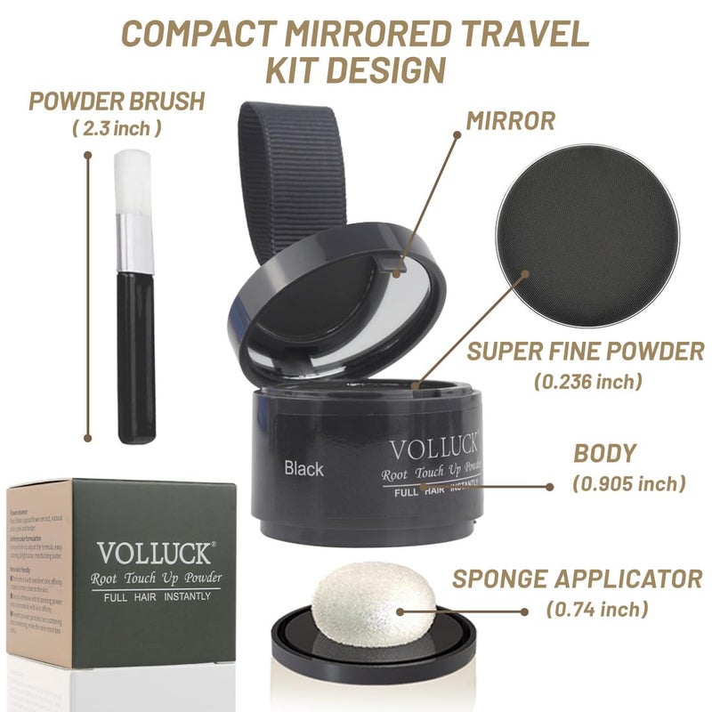VOLLUCK Root Touch up Powder, Instant Hairline Powder for Thinning Areas and Gray Hair Coverage, Natural and Non-greasy Root Cover up for Women and Men (Black, 0.14 Ounce) - Image 2