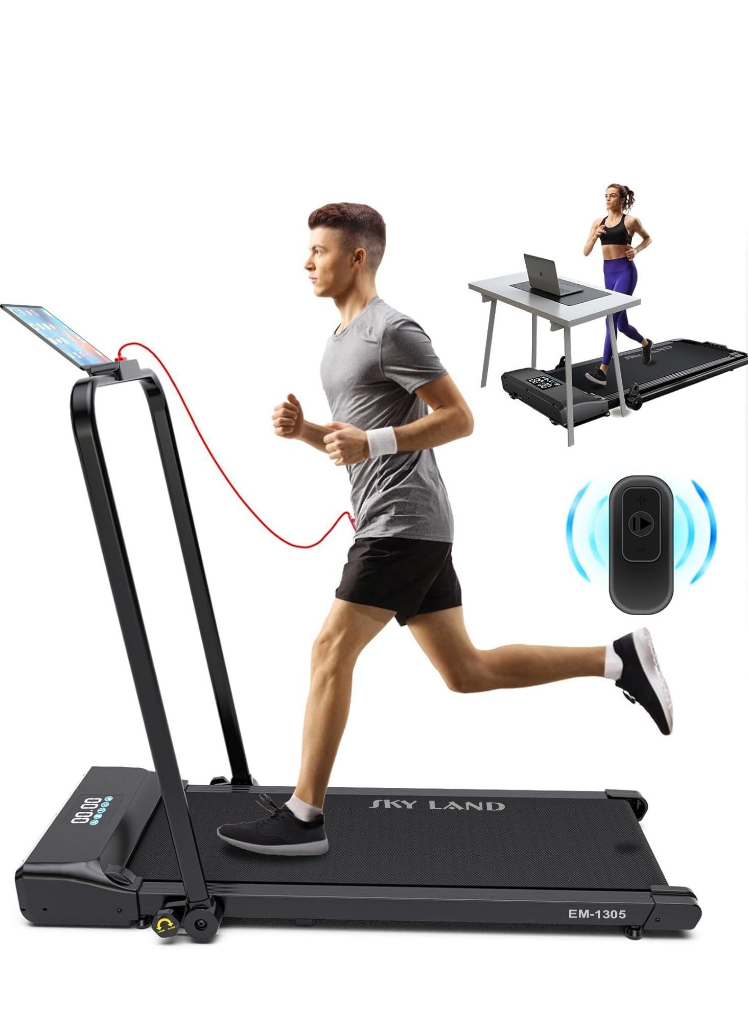 Sky Land Foldable Treadmill for Home Use| Under-desk Walking Pad Treadmill 1-12km/h| Running/Walking Machine with LCD Display & Remote 