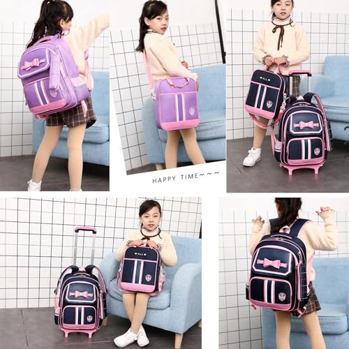 MITOWERMI Rolling Backpack for Girls Cute Trolley Bags Primary School Bookbags with Wheels Kids Carry-On Wheeled Backpack with Lunch Bag - Image 2