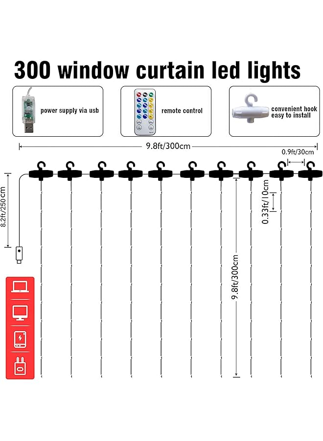 erorex 300 Led 9.8Ft X9.8Ft Warm White Fairy Lights Indoor Outdoor Waterproof Usb Powered 8 Lighting Modes Curtain String Lights - Image 2