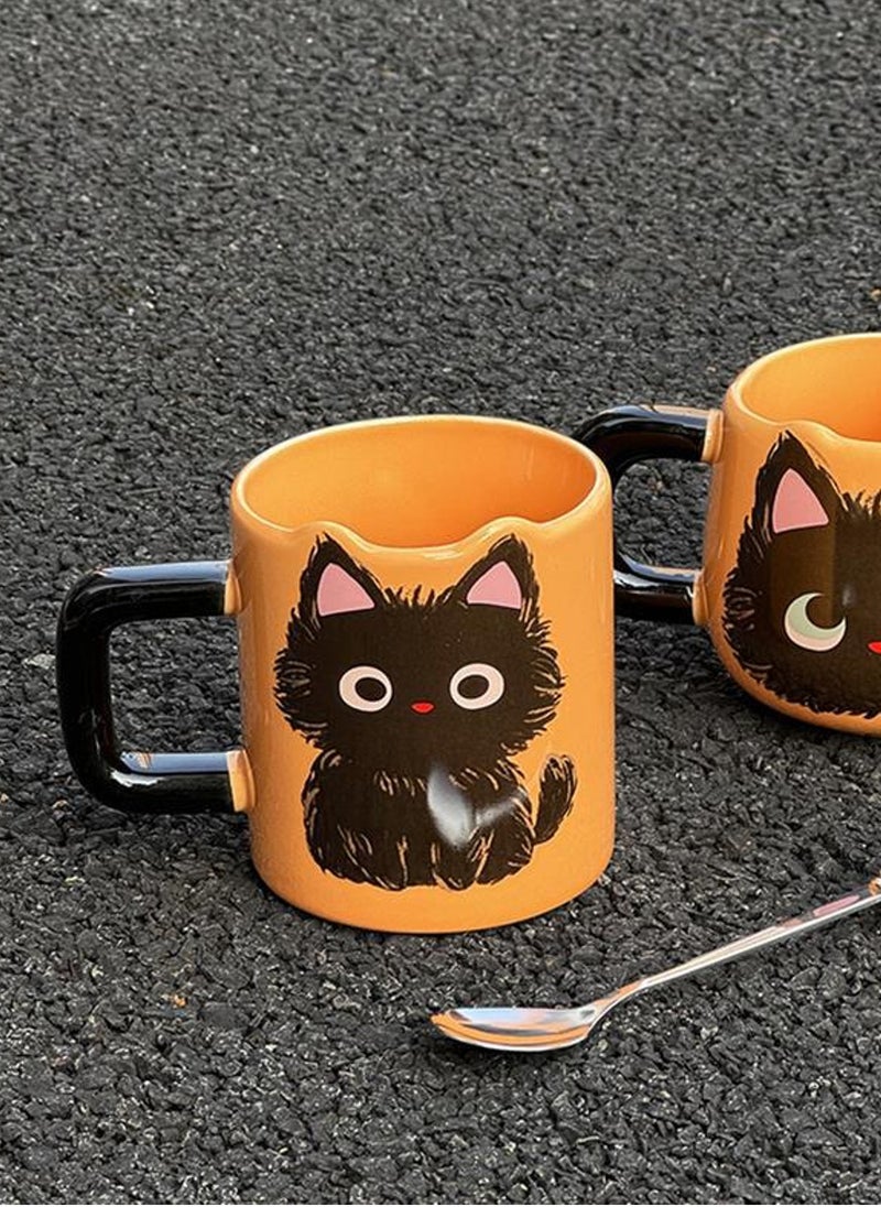 كوب سيراميك مع ملعقة، قطة سوداء صغيرة لطيفة، لمشروبات القهوة والشاي الباردة، آمنة للاستخدام في الميكروويف وغسالة الأطباق، 380 مل - Image 5