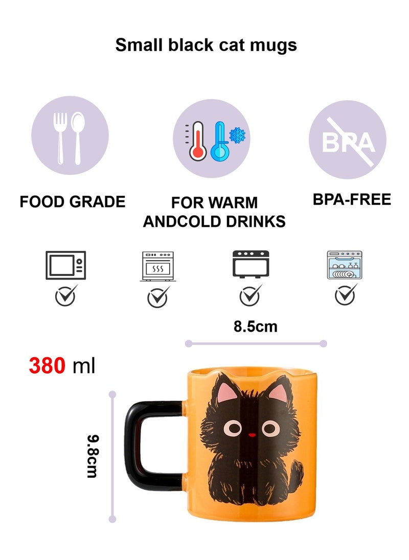 كوب سيراميك مع ملعقة، قطة سوداء صغيرة لطيفة، لمشروبات القهوة والشاي الباردة، آمنة للاستخدام في الميكروويف وغسالة الأطباق، 380 مل - Image 2
