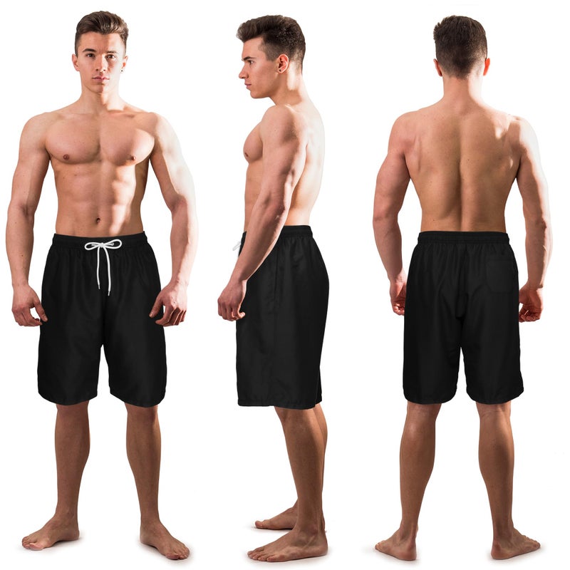 Scotamalone Mens Swim Trunks Swimming Shorts Swimwear Bathing Suits Quick Dry 11 Inch with Mesh Lining Pure Black - Image 2