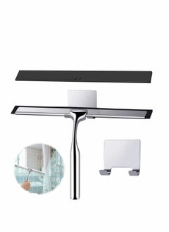 Shower Squeegee, Window Wiper Stainless Steel Window Cleaner With Self Adhesive Hook, Replaceable Wiper Blades Cleansing for Bathroom Household Kitchen Mirror Window Car Glass Shower Door