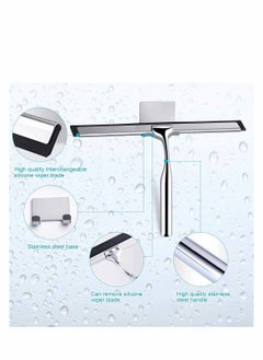 Shower Squeegee, Window Wiper Stainless Steel Window Cleaner With Self Adhesive Hook, Replaceable Wiper Blades Cleansing for Bathroom Household Kitchen Mirror Window Car Glass Shower Door - pzsku/ZED7233E7FF3754ACD716Z/45/_/1659060485/39ba8b7b-5885-47b6-bbed-832dc534901c