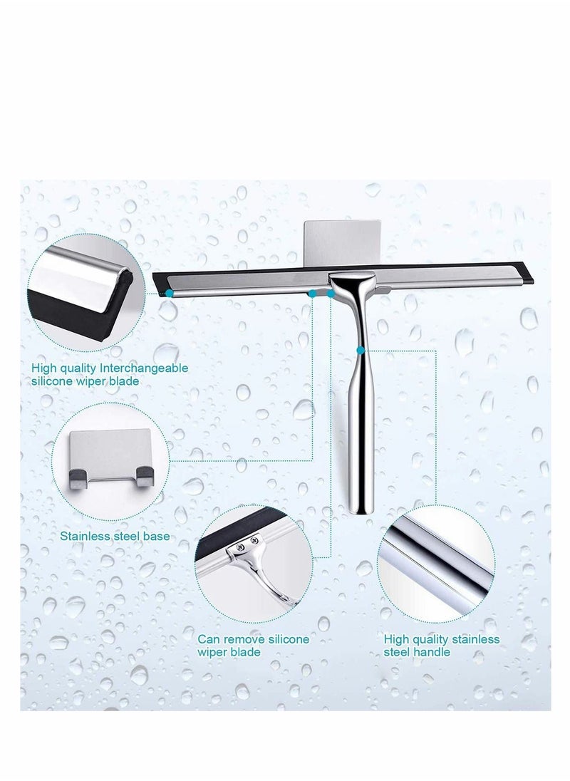 Excefore - Shower Squeegee, Window Wiper Stainless Steel Window Cleaner With Self Adhesive Hook, Replaceable Wiper Blades Cleansing for Bathroom Household Kitchen Mirror Window Car Glass Shower Door - Image 1