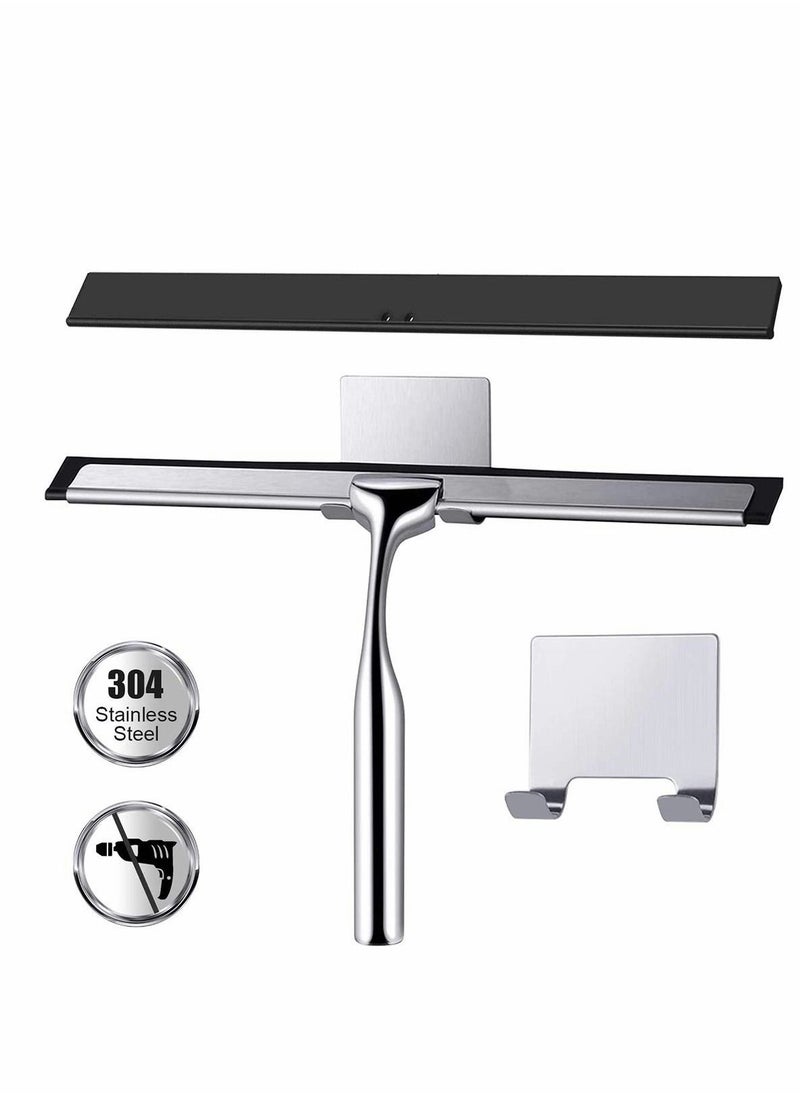 Excefore - Shower Squeegee, Window Wiper Stainless Steel Window Cleaner With Self Adhesive Hook, Replaceable Wiper Blades Cleansing for Bathroom Household Kitchen Mirror Window Car Glass Shower Door - Image 1