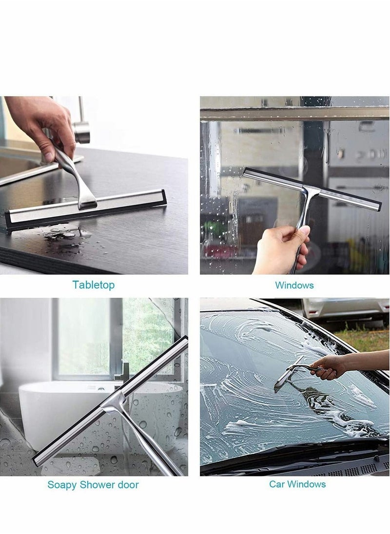 Excefore - Shower Squeegee, Window Wiper Stainless Steel Window Cleaner With Self Adhesive Hook, Replaceable Wiper Blades Cleansing for Bathroom Household Kitchen Mirror Window Car Glass Shower Door - Image 1