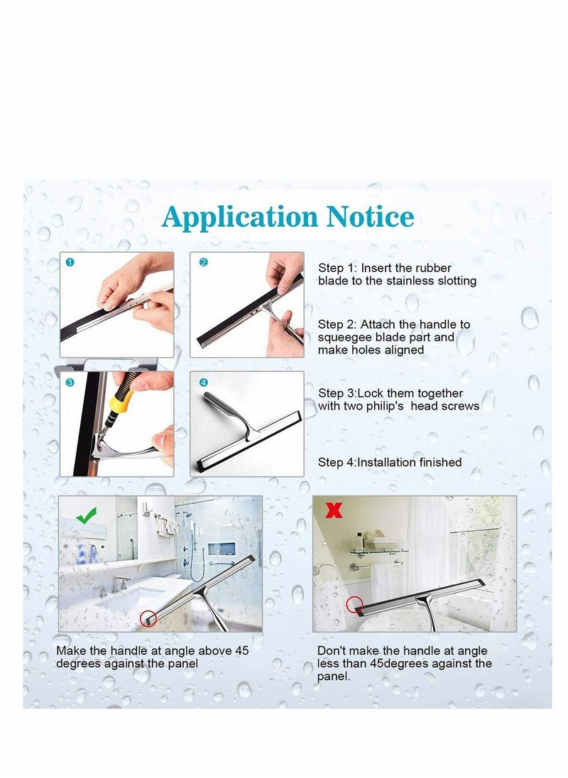 Excefore - Shower Squeegee, Window Wiper Stainless Steel Window Cleaner With Self Adhesive Hook, Replaceable Wiper Blades Cleansing for Bathroom Household Kitchen Mirror Window Car Glass Shower Door - Image 1