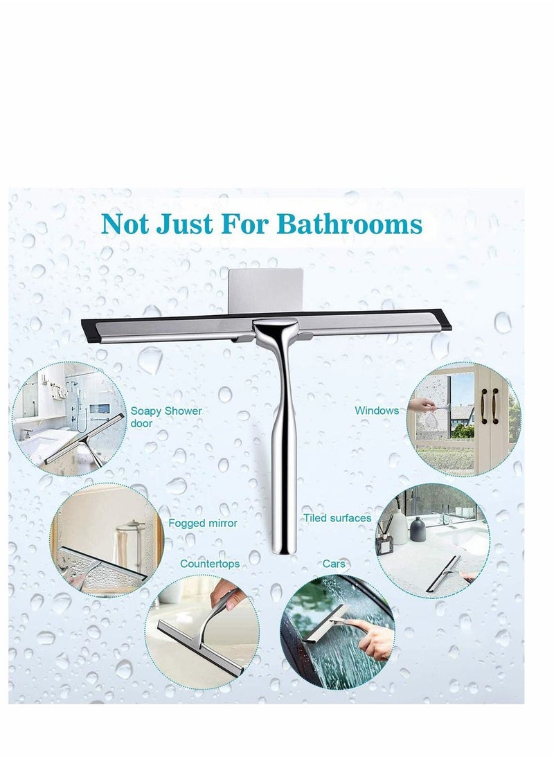 Excefore - Shower Squeegee, Window Wiper Stainless Steel Window Cleaner With Self Adhesive Hook, Replaceable Wiper Blades Cleansing for Bathroom Household Kitchen Mirror Window Car Glass Shower Door - Image 1