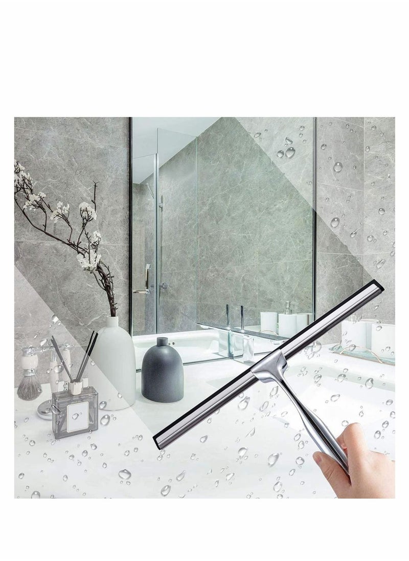 Excefore - Shower Squeegee, Window Wiper Stainless Steel Window Cleaner With Self Adhesive Hook, Replaceable Wiper Blades Cleansing for Bathroom Household Kitchen Mirror Window Car Glass Shower Door - Image 1