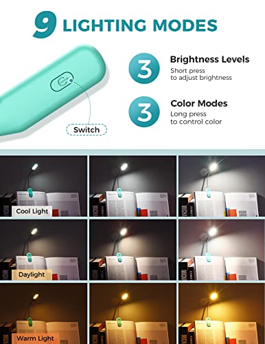 Monotremp Book Lights for Reading at Night in Bed, 80 Hours Runtime Rechargeable Reading Lights for Books in Bed, 3 Brightness Levels × 3 Color Temperatures, 1.3 oz Lightweight - Image 2