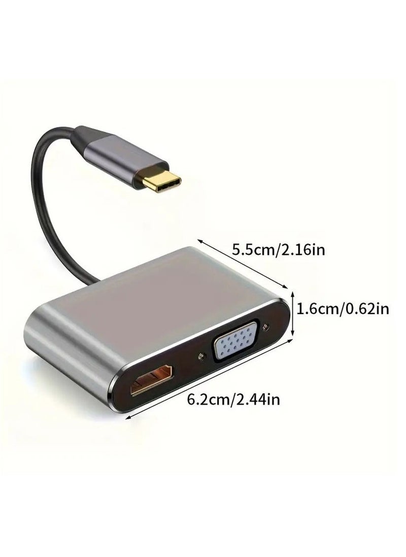 Arabest USB C Hub, USB 3.0 Hub Splitter, Type C to HDMI 4K VGA USB3.0 Audio Video Converter Charging Port Hub Adapter for All Computers, TVs, laptops Grey  - Image 2
