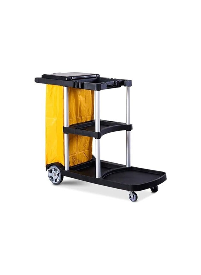 VINSTAR Cleaning Cart, Large (120 x 46 x 100cm) 3-Shelf Janitorial Cleaning Trolley, 99kg Capacity Plastic Housekeeping Utility Cart, with 100 LTR PVC Removable Bag - Image 1