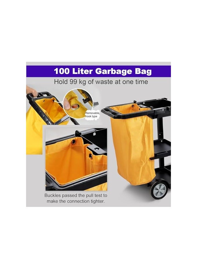 VINSTAR Cleaning Cart, Large (120 x 46 x 100cm) 3-Shelf Janitorial Cleaning Trolley, 99kg Capacity Plastic Housekeeping Utility Cart, with 100 LTR PVC Removable Bag - Image 3