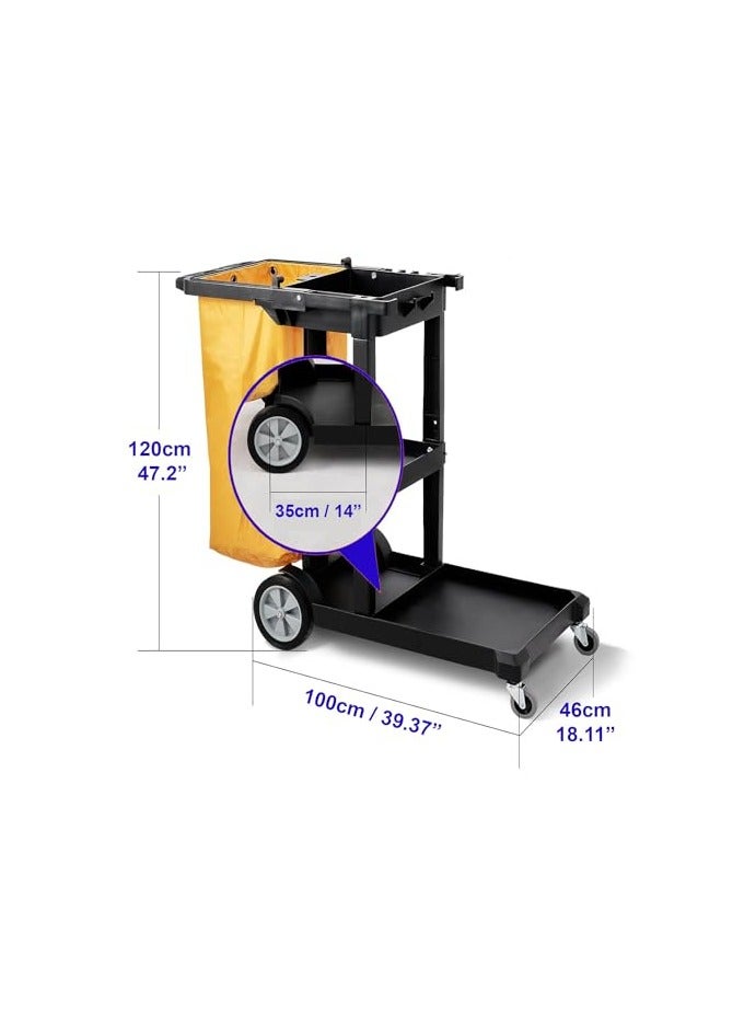 VINSTAR Cleaning Cart, Large (120 x 46 x 100cm) 3-Shelf Janitorial Cleaning Trolley, 99kg Capacity Plastic Housekeeping Utility Cart, with 100 LTR PVC Removable Bag - Image 4
