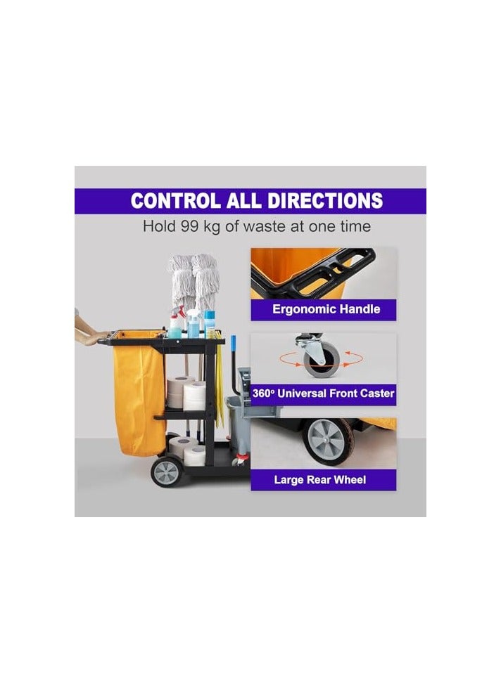VINSTAR Cleaning Cart, Large (120 x 46 x 100cm) 3-Shelf Janitorial Cleaning Trolley, 99kg Capacity Plastic Housekeeping Utility Cart, with 100 LTR PVC Removable Bag - Image 5