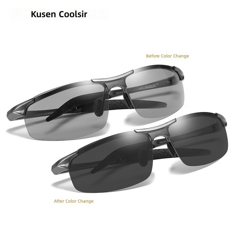 GUSHE Aluminum-Magnesium Alloy Polarized Sports Sunglasses for Men - UV400 Protection - Gunmetal Frame Photochromic Lens
