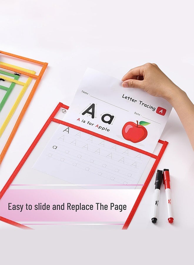 Sweet Life 10Pack Dry Erase Pocket, Rewritable Dry Erase Sleeves for School and Work, Clear workSheet Protectors, 10" x 13.5" Plastic Ticket Holders, 10 Colors Assorted - Image 2