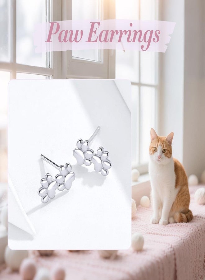 Qings Paw Print Stud Earrings for Women - 925 Sterling Silver Cute Pet Paw Print Earrings Lovely Puppy Dog Cat Footprints Earring Animal Hypoallergenic Studs, Jewelry Birthday Presents for Daughter - Image 5