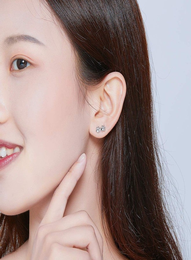 Qings Paw Print Stud Earrings for Women - 925 Sterling Silver Cute Pet Paw Print Earrings Lovely Puppy Dog Cat Footprints Earring Animal Hypoallergenic Studs, Jewelry Birthday Presents for Daughter - Image 2