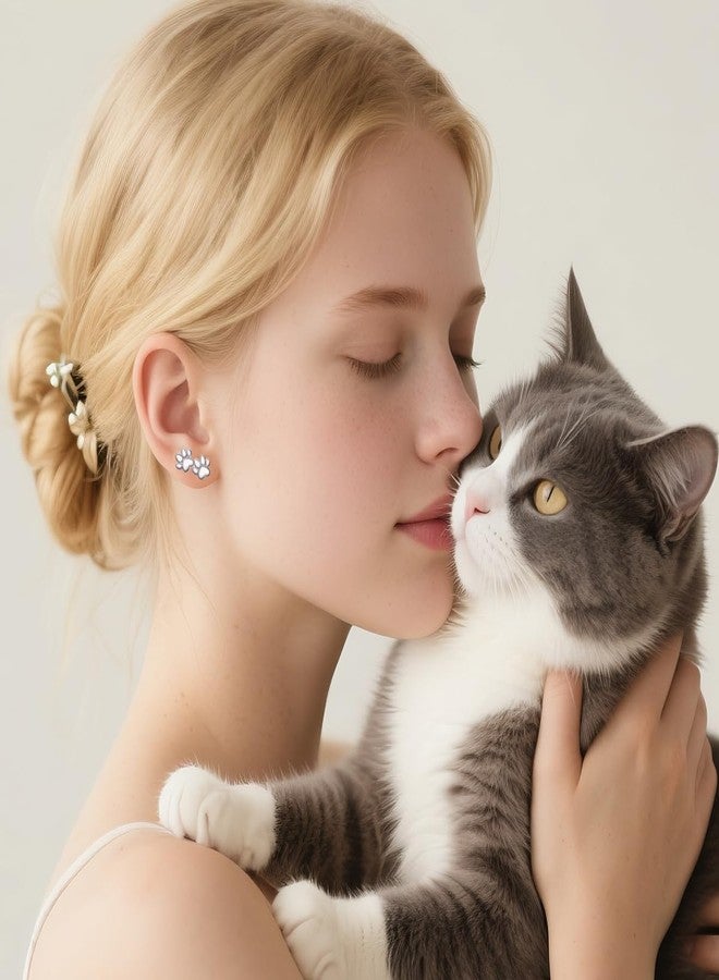 Qings Paw Print Stud Earrings for Women - 925 Sterling Silver Cute Pet Paw Print Earrings Lovely Puppy Dog Cat Footprints Earring Animal Hypoallergenic Studs, Jewelry Birthday Presents for Daughter - Image 3