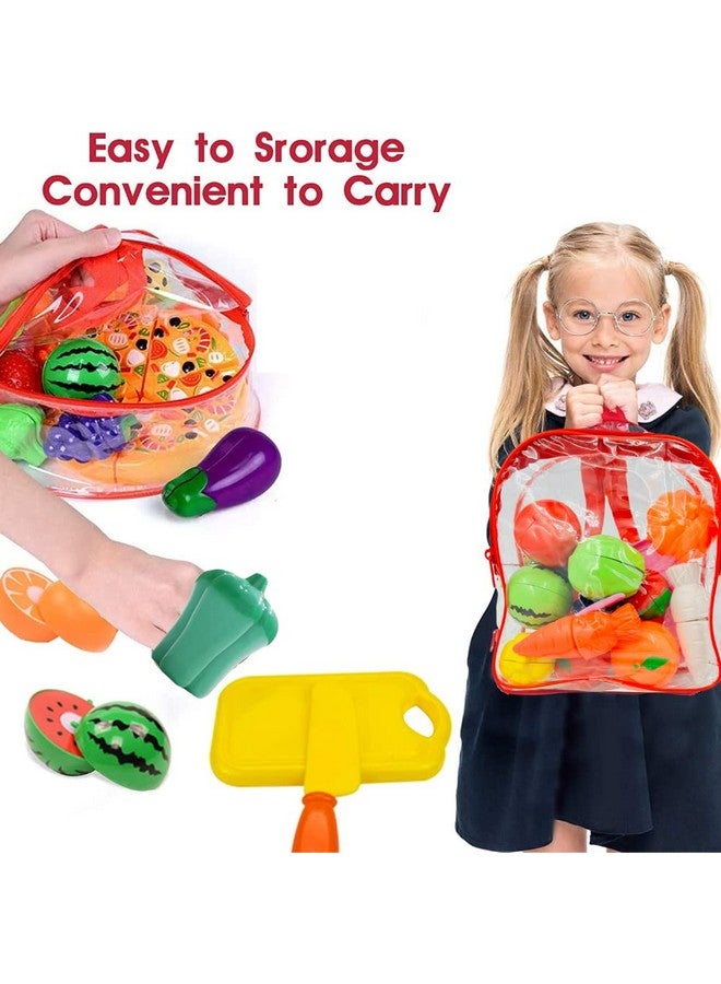 PLUSPOINT Food Cutting Toys with Pizza 15 PCS with Storage Bag Play Cutting Food Kitchen Toy Fruits Vegetables Pretend Playset Early Learning Toy Gifts for Toddlers Kids Boys Girls (Pizza Backpack) - Image 3