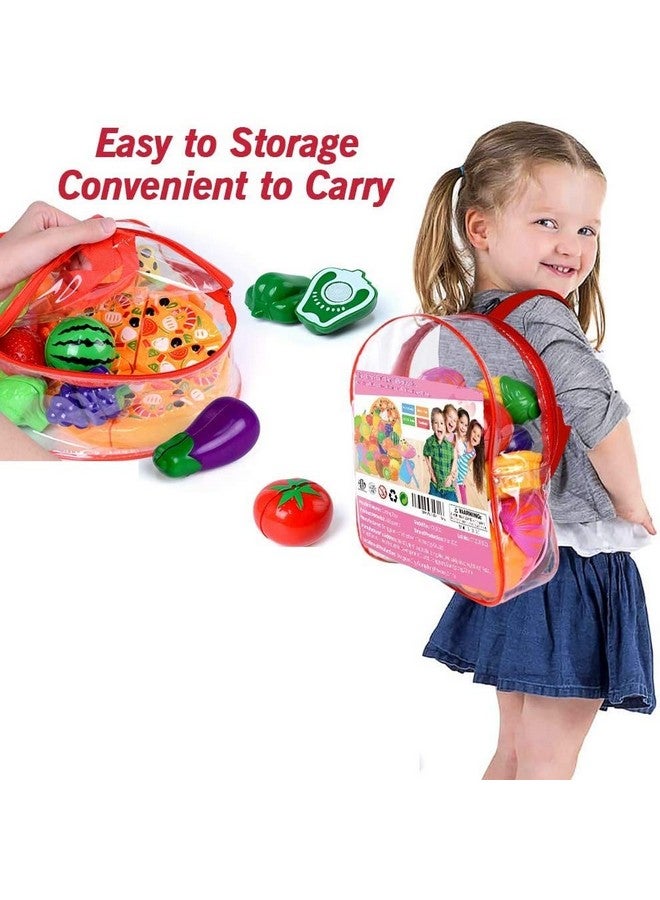 PLUSPOINT Food Cutting Toys with Pizza 15 PCS with Storage Bag Play Cutting Food Kitchen Toy Fruits Vegetables Pretend Playset Early Learning Toy Gifts for Toddlers Kids Boys Girls (Pizza Backpack) - Image 5