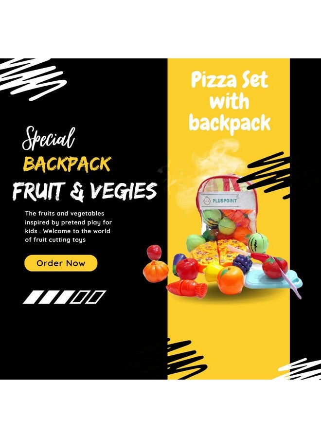 PLUSPOINT Food Cutting Toys with Pizza 15 PCS with Storage Bag Play Cutting Food Kitchen Toy Fruits Vegetables Pretend Playset Early Learning Toy Gifts for Toddlers Kids Boys Girls (Pizza Backpack) - Image 2