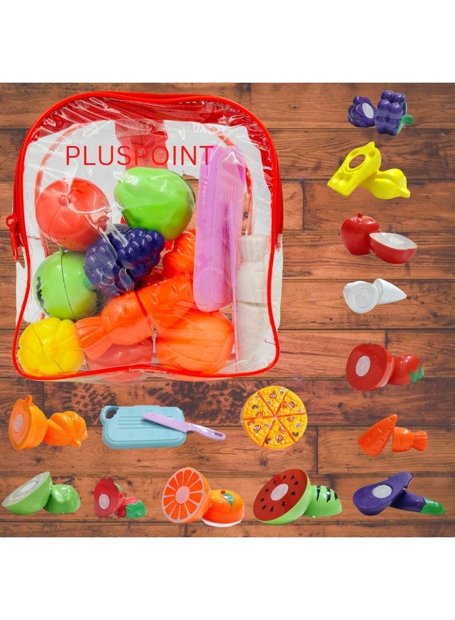 PLUSPOINT Food Cutting Toys with Pizza 15 PCS with Storage Bag Play Cutting Food Kitchen Toy Fruits Vegetables Pretend Playset Early Learning Toy Gifts for Toddlers Kids Boys Girls (Pizza Backpack) - Image 4