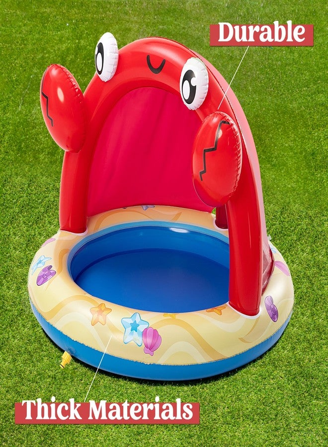 Sloosh مسبح سلوش للأطفال الصغار مع مرش ماء، مسبح على شكل سلطعون مع مظلة، مسبح للأطفال قابل للنفخ مع مرش ماء للتعلم، ألعاب مائية للأطفال، مسبح قابل للنفخ للأطفال للاستخدام الخارجي في فصل الصيف - Image 3