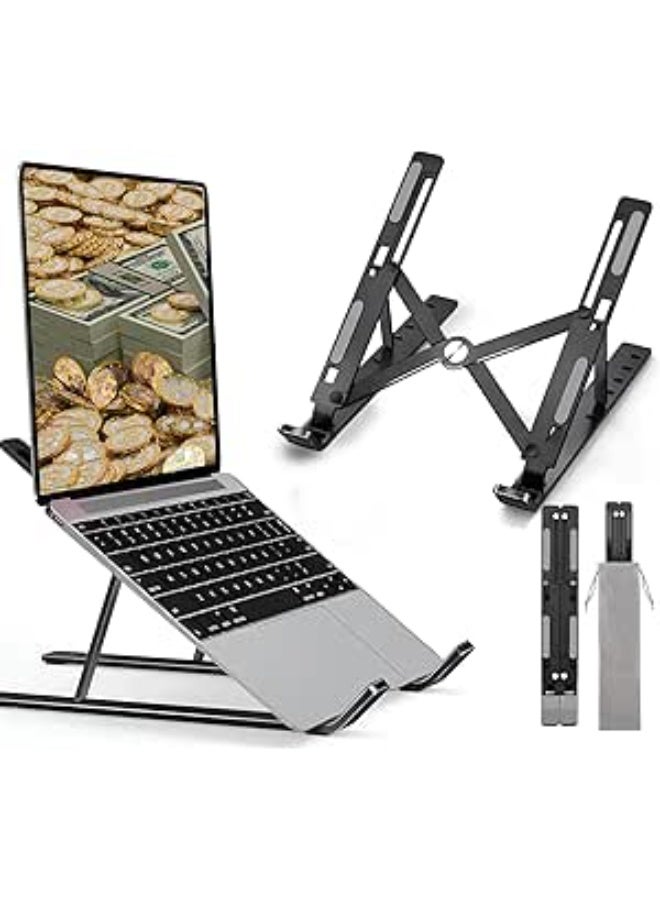 Foldable Metal Laptop Stand - Ergonomic 7 Height Levels - Portable & Durable Holder Compatible with All 10-17 Inch Devices (Non-Slip Silicone & Storage Bag) - Image 1