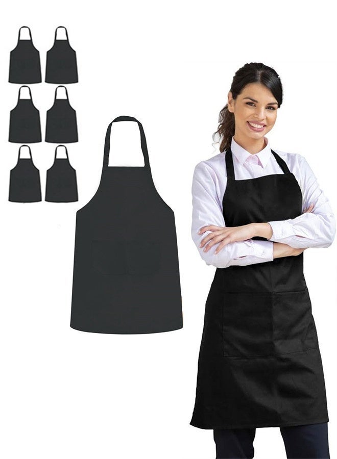 Saiboro Kitchen Chef Apron for Women Men,6pcs Fabric Chef Apron,Kitchen Cooking Baking Hairstylist Woodworking Welding Carpenter Work Bib Apron-Black - Image 1