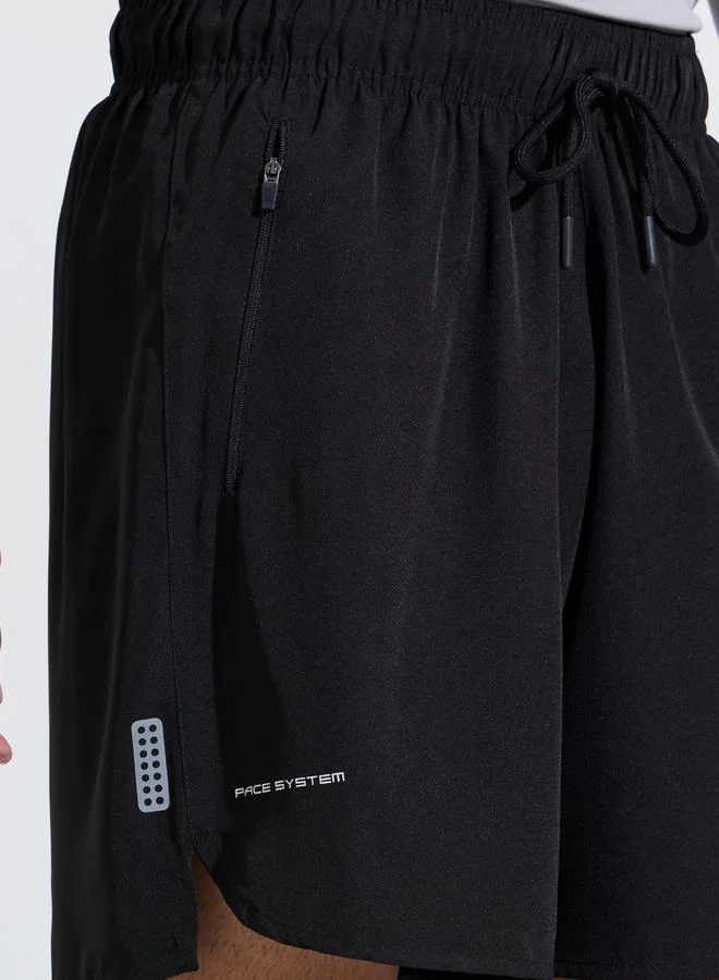Styli  Black Solid Side Slit Regular Fit Running Shorts with Zipper Pocket for Men | Best Price UAE