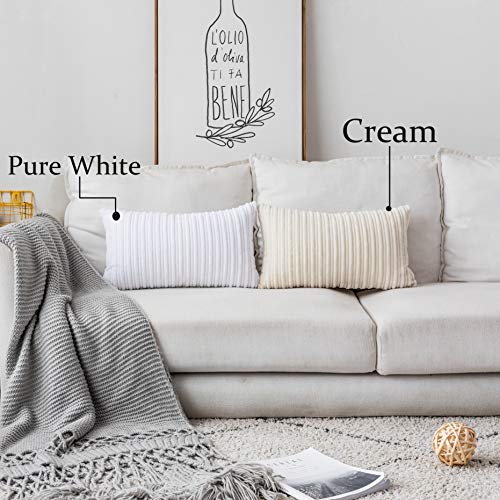 UGS UGASA UGASA Velvet 12x20 Inch Lumbar Throw Pillow Cover, Both Sides Corduroy Striped, Soft Solid Decorative Rectangular Cushion Case for Couch/Bedroom/Car, 1 Piece, Cream - Image 2