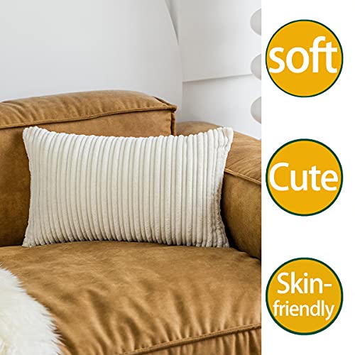 UGS UGASA UGASA Velvet 12x20 Inch Lumbar Throw Pillow Cover, Both Sides Corduroy Striped, Soft Solid Decorative Rectangular Cushion Case for Couch/Bedroom/Car, 1 Piece, Cream - Image 4
