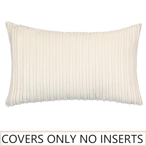 UGS UGASA UGASA Velvet 12x20 Inch Lumbar Throw Pillow Cover, Both Sides Corduroy Striped, Soft Solid Decorative Rectangular Cushion Case for Couch/Bedroom/Car, 1 Piece, Cream - Image 5