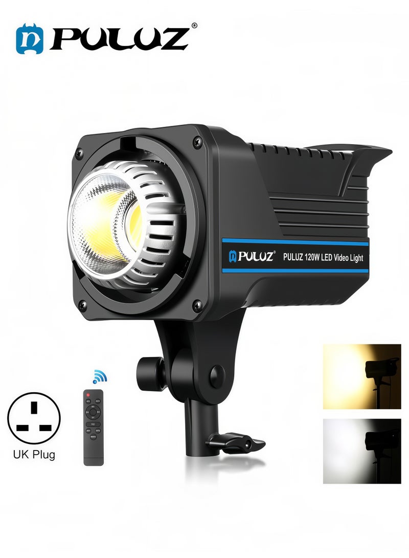 بولوز إضاءة فيديو LED احترافية 120 واط، ثنائية اللون (3000K-6500K) قابلة للتعتيم، استوديو تصوير CRI 95+ مع قاعدة بوينز وريموت كنترول ومروحة صامتة، مثالية لليوتيوب والفلوقات والبورتريه (فيش ثلاثي UK) - Image 1
