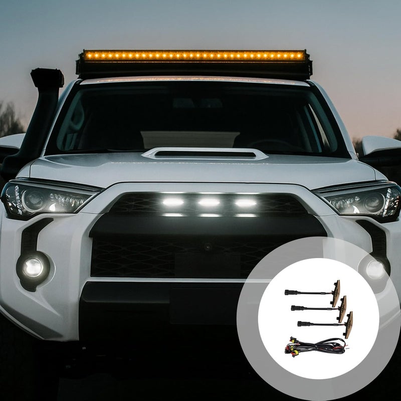 3 Pcs Led Grill Lights For 4Runner, Trd Pro 2014-2019, Smoked Lens White Light, Ip68 Waterproof With Wiring Harness - Image 5
