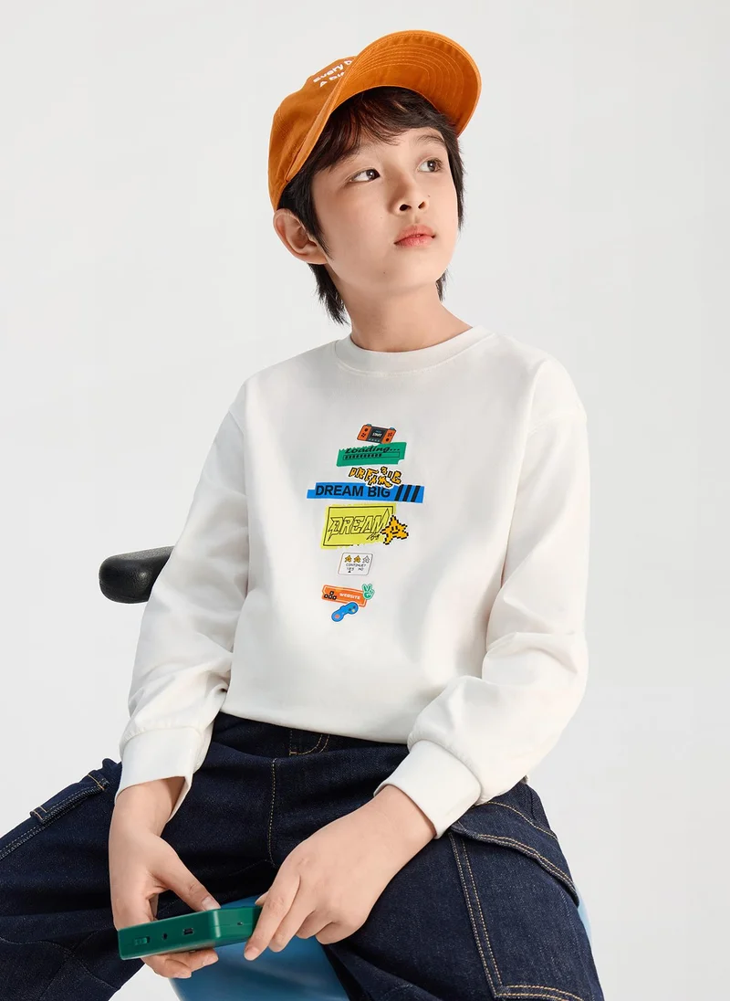 Balabala White Kids Boys Round v-neck long-sleeved T-shirt for Men | Best Price UAE